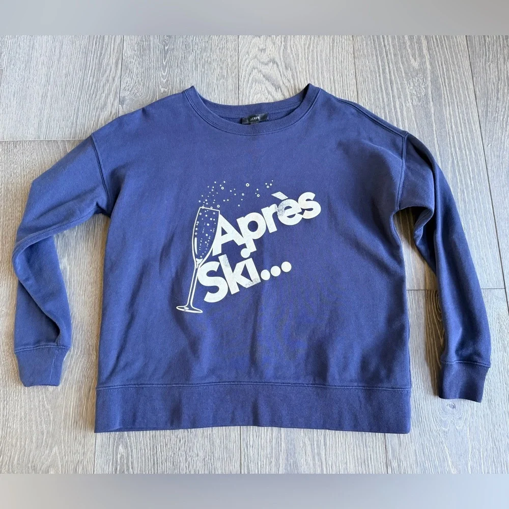 J.Crew Oversized University Terry Apres Ski Crewneck Sweatshirt in Navy Size XXS
